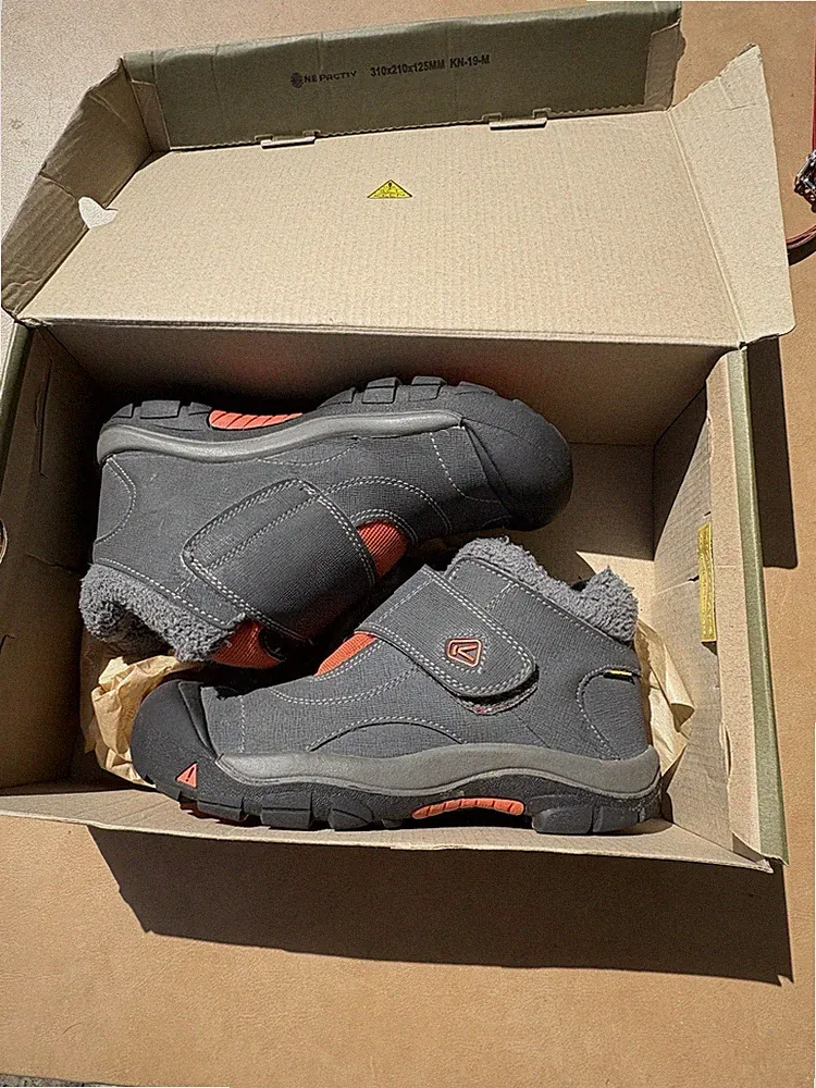 KEEN Kootenay WP Youth Waterproof Ankle Boots Hook & Loop US 4 Gray/Orange