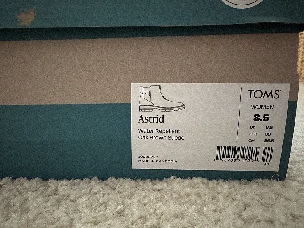 TOMS Astrid Oak Brown Suede Water Repellent Bootie Buckle Zip Women's 8.5